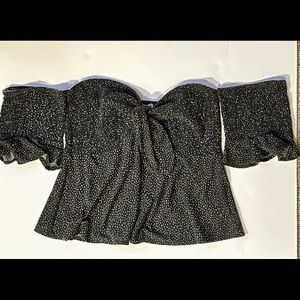 EXPRESS tie front off the shoulder speckled top- L
